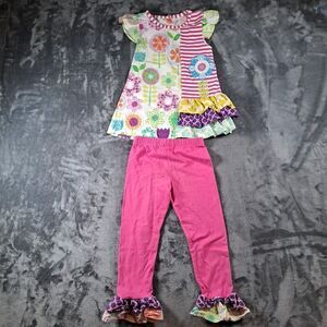 Counting Daisy's 2pc 4T Outfit Flowers Ruffles Pink Green Purple